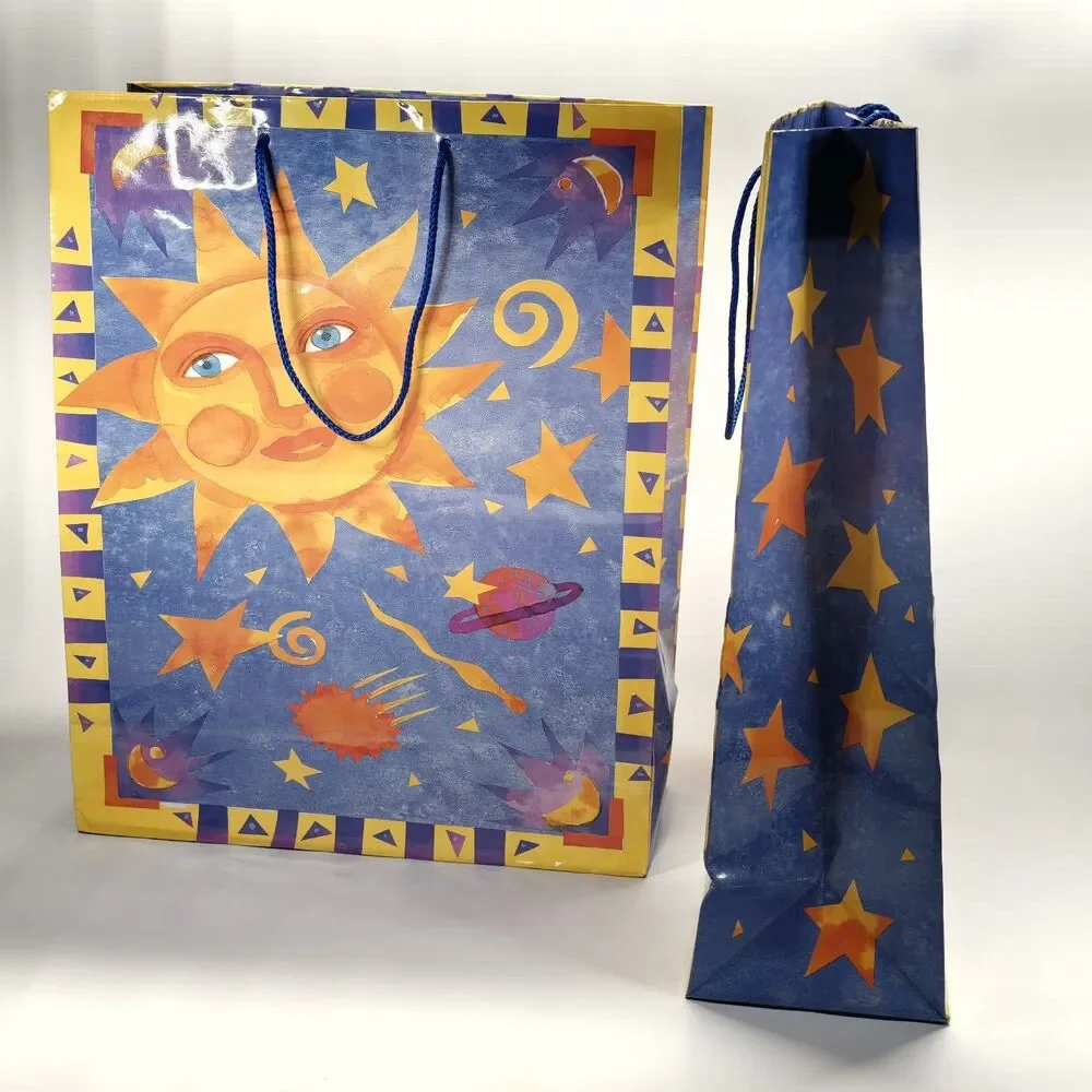 Vintage 90s Sapphire Celestial Sun Moon Stars Gift Bags Y2K Cosmic Lot 2 Large